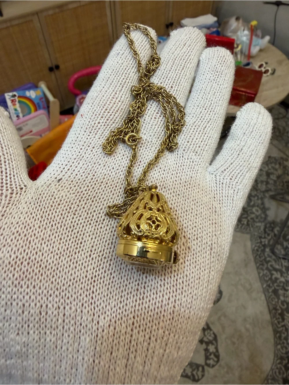 Vtg Paul Garnier 21 Jewels Pendant Watch Necklace Gold Tone Dome Cage Filigree